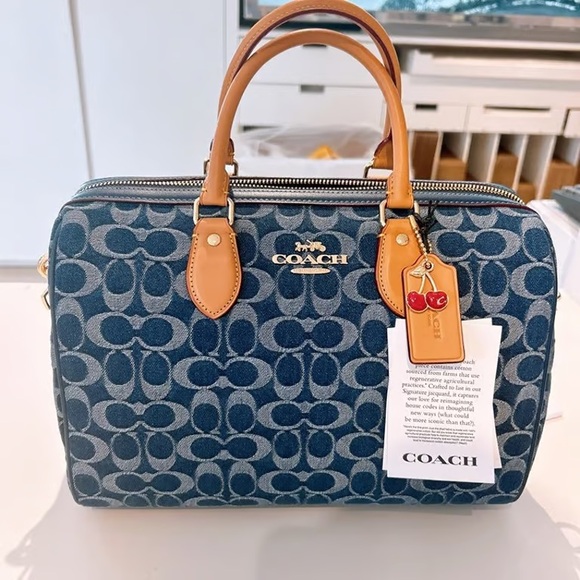 Coach Rowan Satchel Bag In Signature Denim Canvas NWT CY699 - Picture 2 of 6